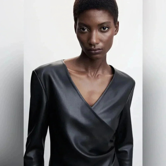 Mango Black Faux Leather Dress NWT - Picture 5 of 11